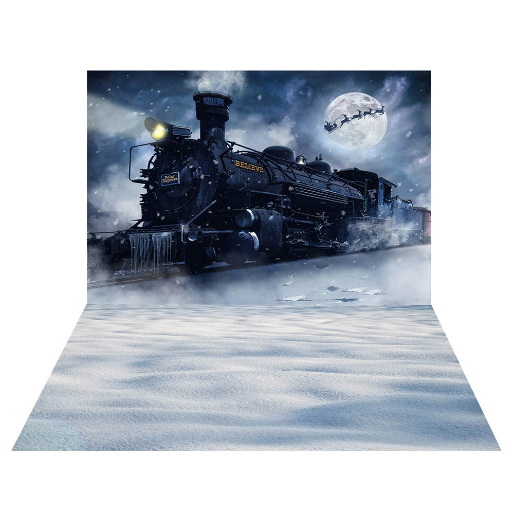 Avezano Train Under The Moon 2 pcs Set Backdrop-AVEZANO
